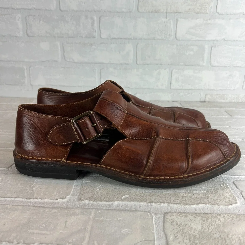 Cole Haan Fisherman Sandals Mens 13 D Brown Leather Preppy Resort Closed‎ Toe